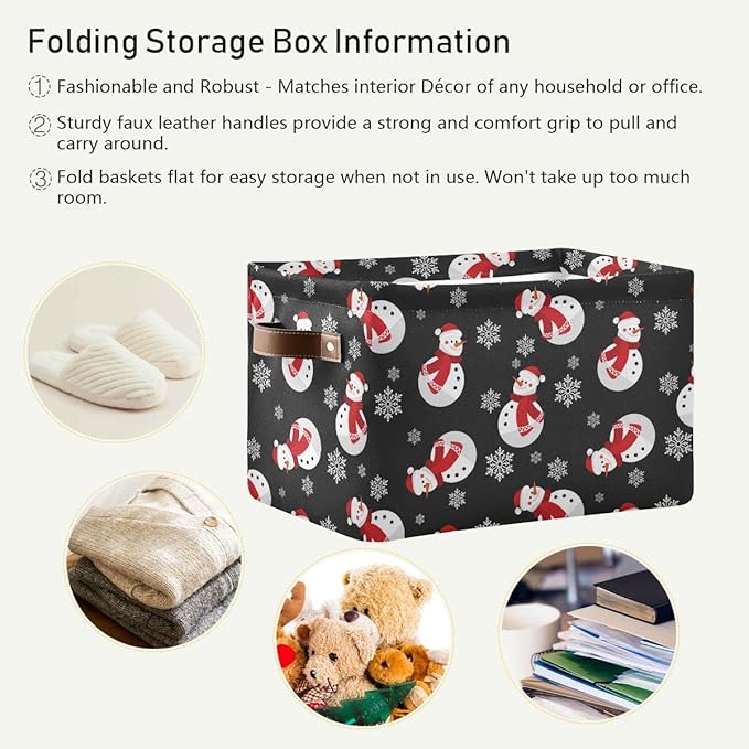 Winter Snowman Snowflake Storage Basket Fabric Laundry Baskets Christmas Holiday Xmas Decorations Storage Boxes Organizer Bag for Baby Cloth Dog Toy Book Storage Cubes Shelf Closet Bins 16×12×8