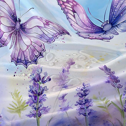 AILONEN Beautiful Butterfly Shower Curtain for Kids Girls Boys, Flying Butterfly Bath Curtains for Bathroom,Blossoming Lavender Flowers Shower Curtain Set with Hooks,72" W*84" H