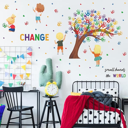 Children's Day Wall Decal Gifts for Kids Small Hands Change the World Equality Wall Stickers 2 Sheet of 82pcs Classroom Wall Decals Colorful Inspirational Quotes Wall Sticker for Reading Room Playroom