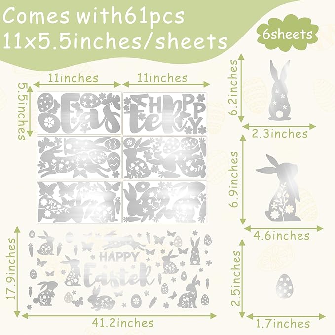 Easter Wall Decor Happy Easter Eggs Bunny Flower Wall Decals 3D Acrylic Mirror Wall Stickers Peel and Stick Easter Floral Butterfly Wall Art Mural for Spring Kids Bedroom Party Supplies Decoration