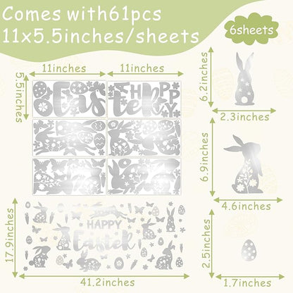 Easter Wall Decor Happy Easter Eggs Bunny Flower Wall Decals 3D Acrylic Mirror Wall Stickers Peel and Stick Easter Floral Butterfly Wall Art Mural for Spring Kids Bedroom Party Supplies Decoration