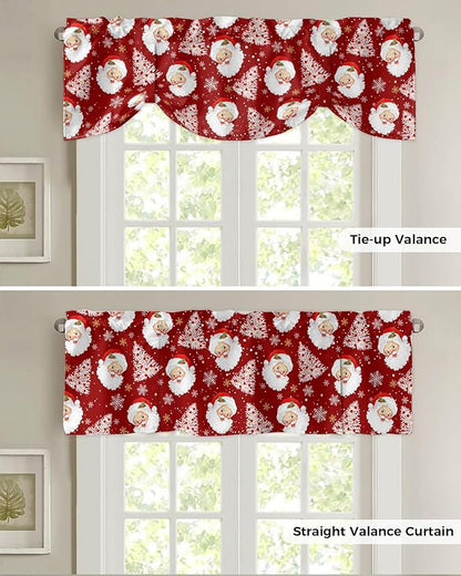 Red Christmas Blackout Tie Up Valance Curtains for Kitchen Windows Santa Claus Merry Christmas Tree Window Toppers Balloon Shades for Living Room/Bathroom/Bedroom,1 Panel, 60" X 18", Winter Snowflake