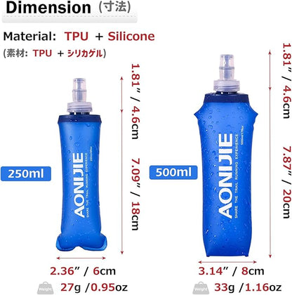 Azarxis TPU Soft Flask Running Collapsible Water Bottles BPA-Free Running Flask 250ml / 500ml for Hydration Pack - Ideal for Running Hiking Cycling Climbing (250ml/8.45oz)