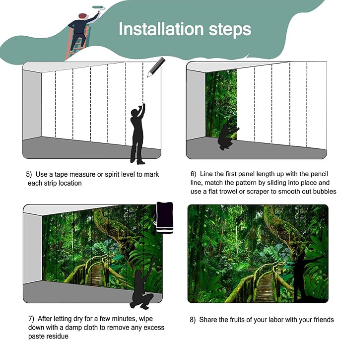 3D Green Forest Wooden Bridge Wallpaper for Living Room Sofa Background Wall (Not Peel and Stick)