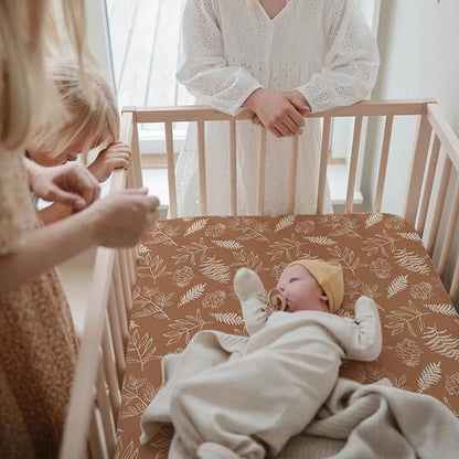 ACRABROS Crib Sheets for Girl Boy: Stretchy Baby Fitted Crib Mattress Sheets Sets 2 Pack Standard Size Ultra Soft Neutral, Squirrel&Leaf