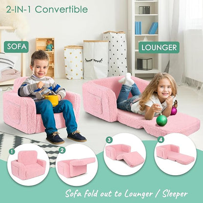 ACRABROS Kids Couch Toddler Chair: Sofa Bed Fold Out for Girls Boys Pink
