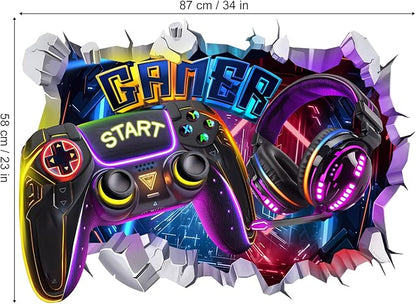 decalmile Large 3D Game Wall Decals Gamer Controller Video Gaming Joystick Wall Stickers Teenagers Boy Bedroom Playroom Wall Decor