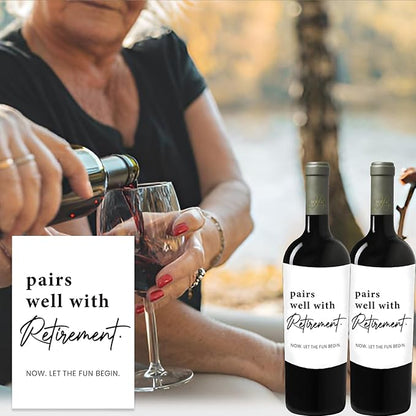 24 Pcs Retirement Wine Labels, Retirement Gifts for Women Men, Happy Retirement Wine Bottle Stickers Gifts for Coworker Grandparents, Pairs Well with Retirement Wine Bottle Labels