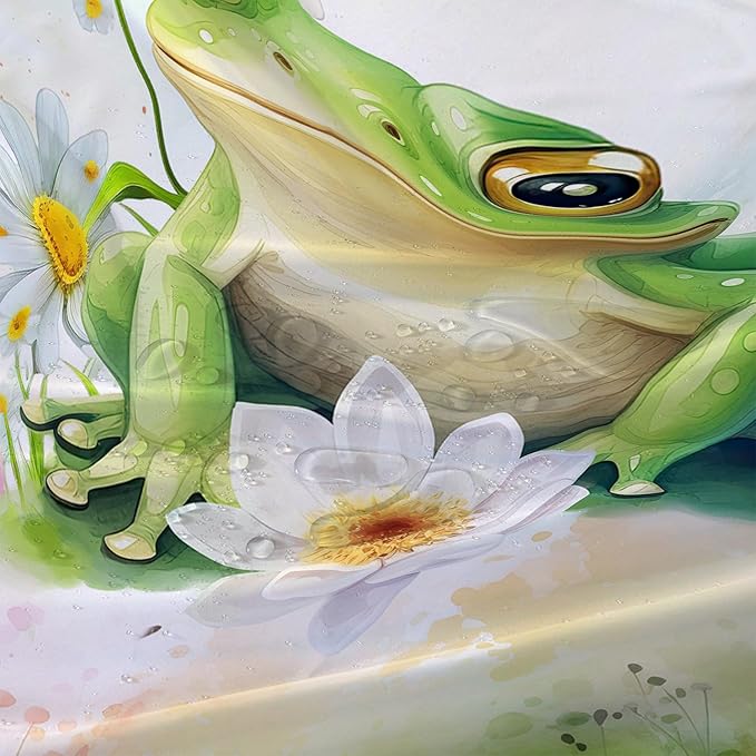 AILONEN Cartoon Frog Shower Curtain Set for Bathroom,Green Frog Bath Curtain,Amphibian Animal Shower Curtain,Tie Dye Flowers Waterproof Fabric Shower Curtain with Hooks,72" W*72" H