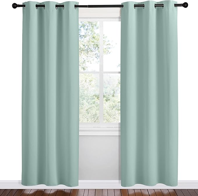 NICETOWN Aqua Blue Room Darkening Curtains for Kitchen, Set of 2, 42 inches Wide by 78 inches Long, Window Treatment Thermal Insulated Solid Grommet Room Darkening Curtains/Drapes for Bedroom