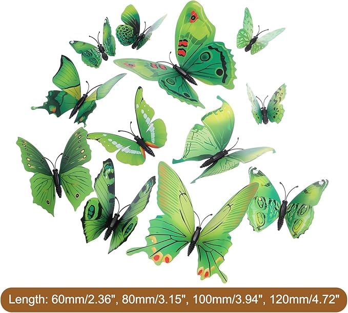 uxcell 120Pcs 3D Beautiful Butterfly Removable DIY Wall Stickers for Bedroom TV Background Decorations, Green