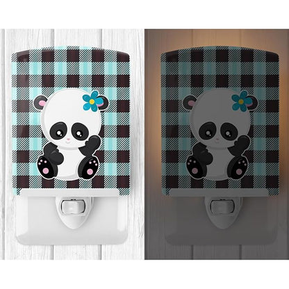 Caroline's Treasures BB6800CNL Panda on Plaid Ceramic Night Light Compact, UL-Certified, Ideal for Bedroom, Bathroom, Nursery, Hallway, Kitchen, 6x4x3, Multicolor