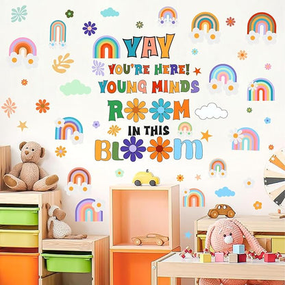 Inspirational Wall Decals Quote Motivational Phrase Wall Stickers Colorful Rianbow Flower Wall Stickers Lettering Positive Sayings Stickers for Kids Room Nursery Playroom School Classroom Decor