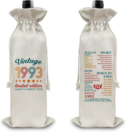 31st Birthday Gifts Wine Bag Congratulations Gifts for Women Men Parents Mom Dad Anniversary Favors 1993 with Time Information Wine Gift Bag