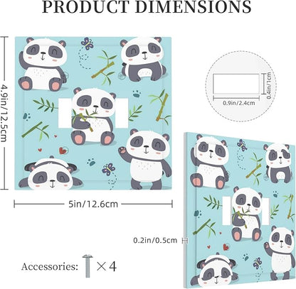 Cartoon Cute Panda Double Toggle Light Switch Covers 2 Gang Wall Plate Dual Decorative Switchplate Electrical Faceplate for Bathroom Country Kitchen Bedroom Decor, 4.9" x 5"