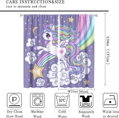 Kids Unicorn Curtains Purple Cartoon Rainbow Cartoon Room Blackout Curtains Boys Girls Baby Room Decor Curtains Living Room Decor 42x54 Inch 2 Panels