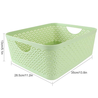 3 Pack Plastic Storage Baskets, Portable Green Fish Scale Pattern Hollow Desktop Storage Bin Box with Handle for Kitchen, Bathroom, Kids Room or Nursery Storage – 13.8 x 11.2 x 5.1 inches
