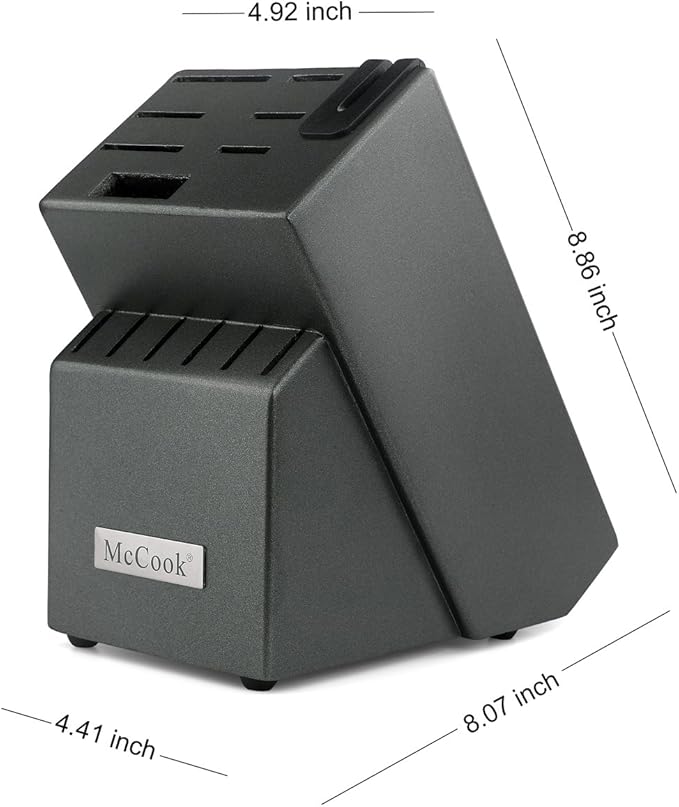 McCook MC39 14 Pieces Full Tang Triple Rivet Kitchen Knife Block Set with Built-in Sharpener and Kitchen Scissor, Black