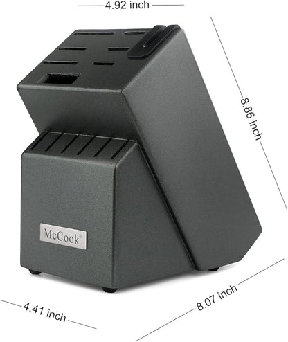 McCook MC39 14 Pieces Full Tang Triple Rivet Kitchen Knife Block Set with Built-in Sharpener and Kitchen Scissor, Black