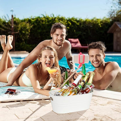 3 Pcs Galvanized Tub 3 Gallon Ice Bucket Large Metal Bucket for Parties Beverage Tub with Handles for Champagne Cocktails Wine Cooling for Mimosa Bar Supplies (White)