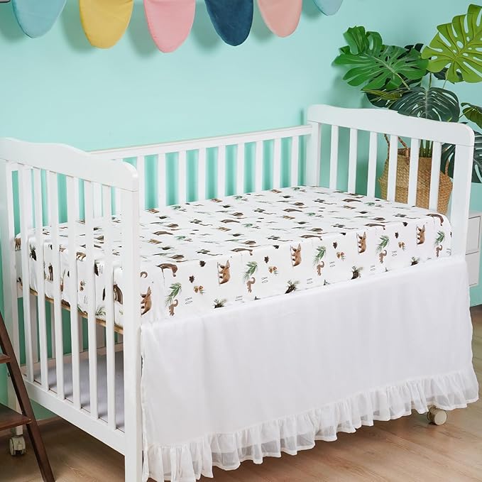 3 Pack Fitted Crib Sheets, Ultra Soft Breathable Comfortable Baby Sheet Set for Boys Girls Neutral, 28x52 Inch Fits Standard Crib and Toddler Mattresses, Woodland Animals