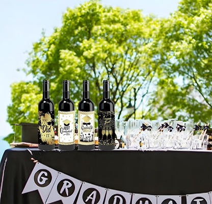 24Pcs Graduation Gift Wine Labels Congrats Grad Wine Bottle Stickers Graduation Party Waterproof Wine Bottle Decoration Cover for College Congrats Graduation Party Decorations, 4 Design