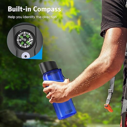 AMIR 0.01μm Ultra-Filtration Filtered Water Bottle, Built-in Compass Water Filter Bottle with 4-Stage Filtration for Hiking,Survival, Camping, Backpacking, Emergency