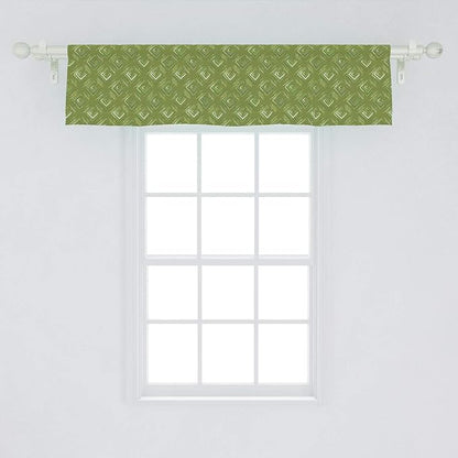Ambesonne Olive Green Window Valance, Grunge Geometric Pattern Square Shape Diagonal Abstract Rhombus, Curtain Valance for Kitchen Bedroom Decor with Rod Pocket, 54" X 12", Olive Green
