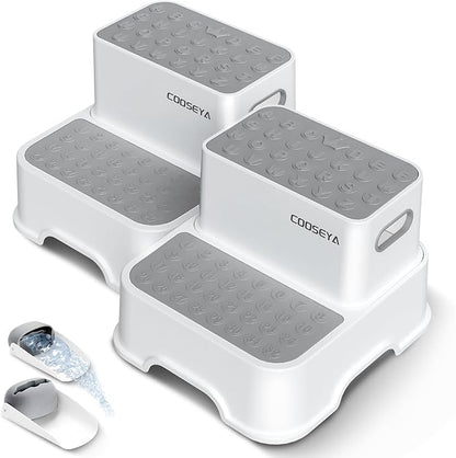 2 Step Stools for Kids,Toddler Step Stool for Bathroom Sink,No-Slip Double up Step Stool for Toddlers Bathroom, Multifunctional Toilet Step Stool for Kids,Toilet Potty Training(2 Packs)