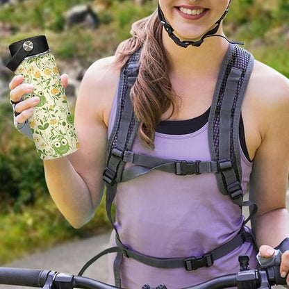 Cute Frog Insulated Water Bottle with Handle 20Oz Stainless Steel Double-Walled Thermos For Cold Drinks For Hot Beverages Vacuum Insulated Reusable Bottle