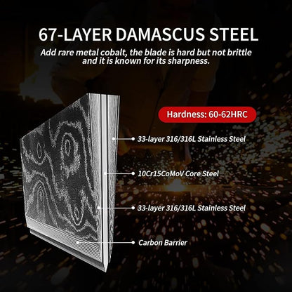 MAD SHARK Ultra Sharp Chef Knife, 8 inch Professional Kitchen Knife, Made of Super Damascus Stainless Steel, Non-stick Blade Chopping Knife with Ergonomic Handle, Finger Guard & Gift Box