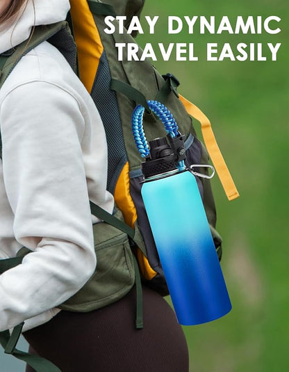 40 oz Insulated Water Bottle with Straw - 40oz Stainless Steel Water Bottles Keep Cold-48h & Hot-24h, Metal Canteen Thermo Mug Hydrojug with Paracord Handle & Bottle Sleeve with Strap