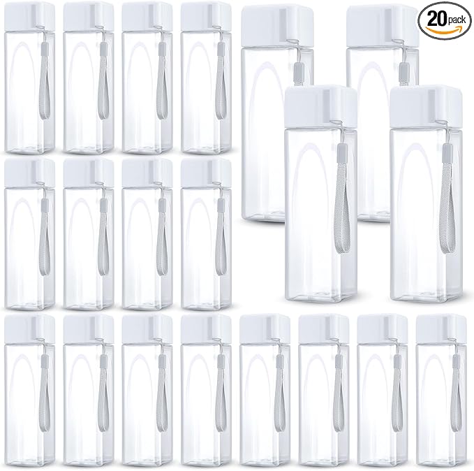 20 Pieces Water Bottle Bulk 17 oz Plastic Sports Water Bottles Reusable Leak Proof Portable Drink Bottles Large with Lid for Outdoor Fitness(White)