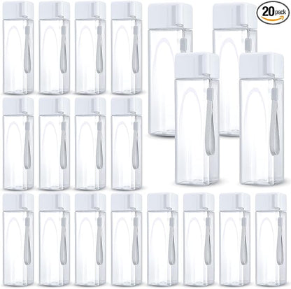 20 Pieces Water Bottle Bulk 17 oz Plastic Sports Water Bottles Reusable Leak Proof Portable Drink Bottles Large with Lid for Outdoor Fitness(White)