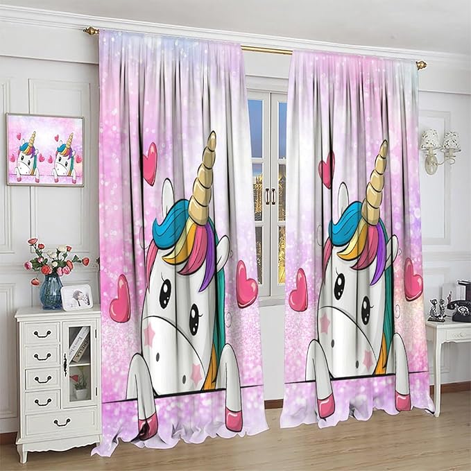 Kids Unicorn Curtains Kids Girls Boys Rainbow Unicorn Pattern Blackout Curtains Bedroom Curtains 52x84 Inches 2 Panels