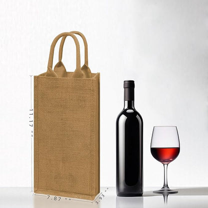 2Pack Jute Burlap Double Bottle Wine Tote Bags with Soft Cotton Handles Reusable for Wedding, Parties,Birthdays
