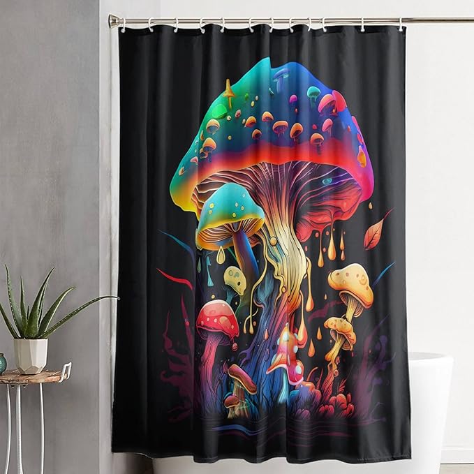 AILONEN Magic Mushroom Shower Curtain,Colorful Mushroom Shower Curtain Set for Bathroom,Natural Fungus Waterproof Fabric Bath Curtain for Kids Girl,Boho Style Bathroom Curtain with Hooks, 72" W*78" H