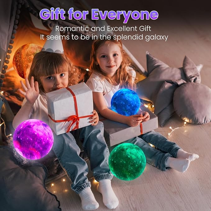 Moon Lamp Galaxy Lamp 7 Inch 16 Colors LED Night Light 3D Printing Moon Light Wooden Stand & Remote Control Touch Tap Controller for Girls Boys Kids Women Birthday
