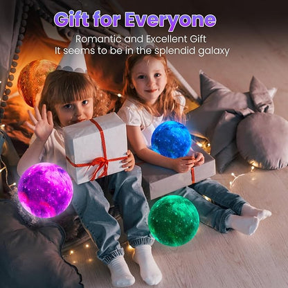 Moon Lamp Galaxy Lamp 7 Inch 16 Colors LED Night Light 3D Printing Moon Light Wooden Stand & Remote Control Touch Tap Controller for Girls Boys Kids Women Birthday