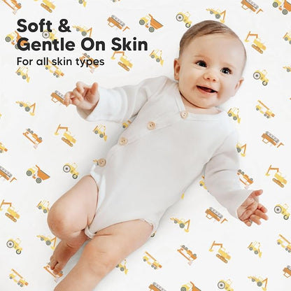 2-Pack Mini Crib Sheets Fitted, Pack and Play Sheets - Organic Cotton Pack N Play Sheets for Pack and Play Mattress, Playard Baby Crib Sheets, Jersey Crib Sheets Neutral for Boys, Girls (Construction)