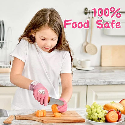 Schwer 2 Pairs MINI-KIDDO Kids Garden Gloves MN1917, ANSI A6 Kids Cutting Gloves, Food Grade Kids Cooking Gloves Cut Resistant for Gardening, Wood Carving, Whittling, Kitchen and DIY (S, 9–14 Years)