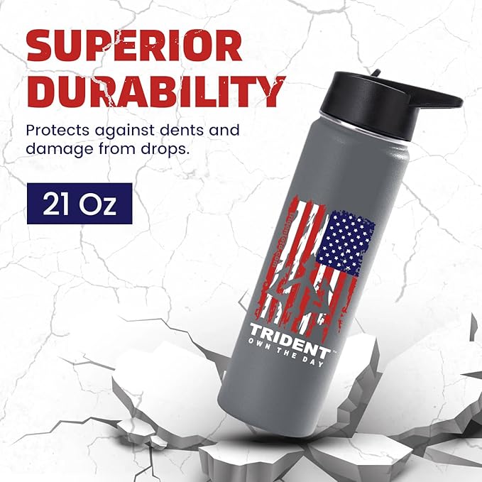 American Flag Water Bottle, 21 oz Insulated Water Bottle, Reusable Water Bottle with Straw, Leak Proof Water Bottles, Thermos Water Bottle - Retired Navy Combat Vet Small Business (Gray, 21 Oz)