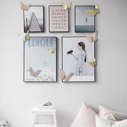 72Pcs 3D Butterfly Wall Decor 3 Sizes 3 Styles, Removable Butterfly Stickers Wall Decals, Butterfly Decorations Party Birthday Cake Decoration for Kids Nursery Wedding Bedroom Room(Rose Gold)