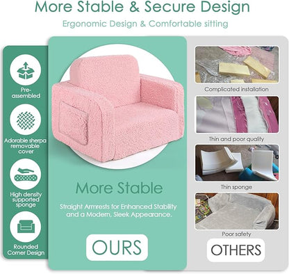 ACRABROS Kids Couch Toddler Chair: Sofa Bed Fold Out for Girls Boys Pink