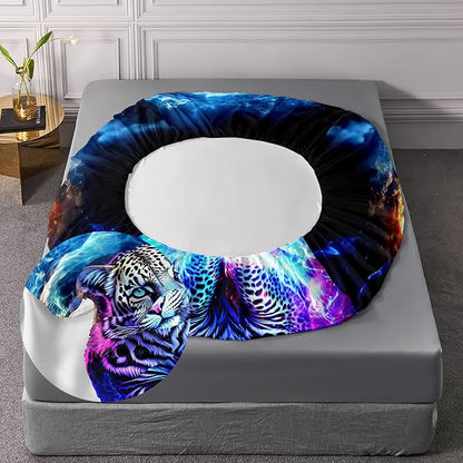 AILONEN Leopard Fitted Sheet Set Twin XL Size, Boys Blue Smoky 3 Pieces Printed Cheetah Bed Sheet Set,Wildlife Fitted Sheet with 2 Pillowcases