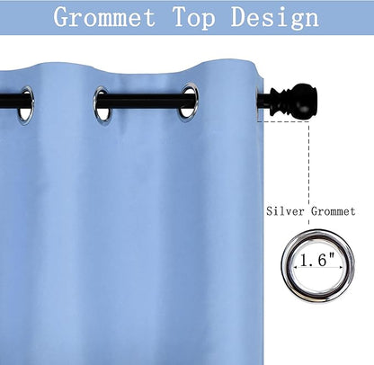 Sky Blue Valances for Windows 42X18 Inches Blackout Thermal Insulated Valance with Grommet Top for Kitchen Living Room Short Straight Drape Valance for Bedroom Kids Room 1 Panel