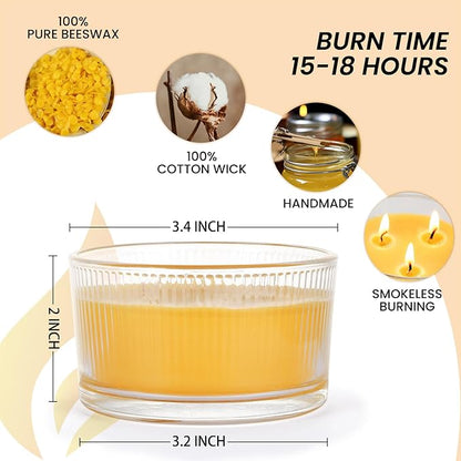 3PCS 3-Wick Beeswax Candles in Glass, Elegant and Natural Home Lighting,Unscented Raw Beeswax-Raw