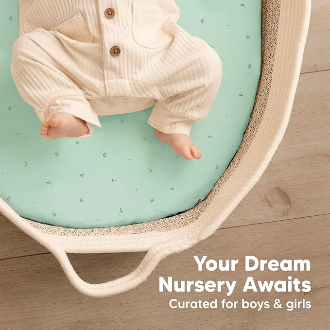 2-Pack Baby Bassinet Sheets Girl, Boy - Viscose Derived from Bamboo Fitted Bassinet Sheets Compatible with Halo Bassinest Swivel Sleeper, Baby Delight, Graco Bedside Bassinet Mattress Sheet (Bunnies)