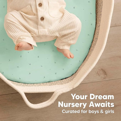 2-Pack Baby Bassinet Sheets Girl, Boy - Viscose Derived from Bamboo Fitted Bassinet Sheets Compatible with Halo Bassinest Swivel Sleeper, Baby Delight, Graco Bedside Bassinet Mattress Sheet (Bunnies)