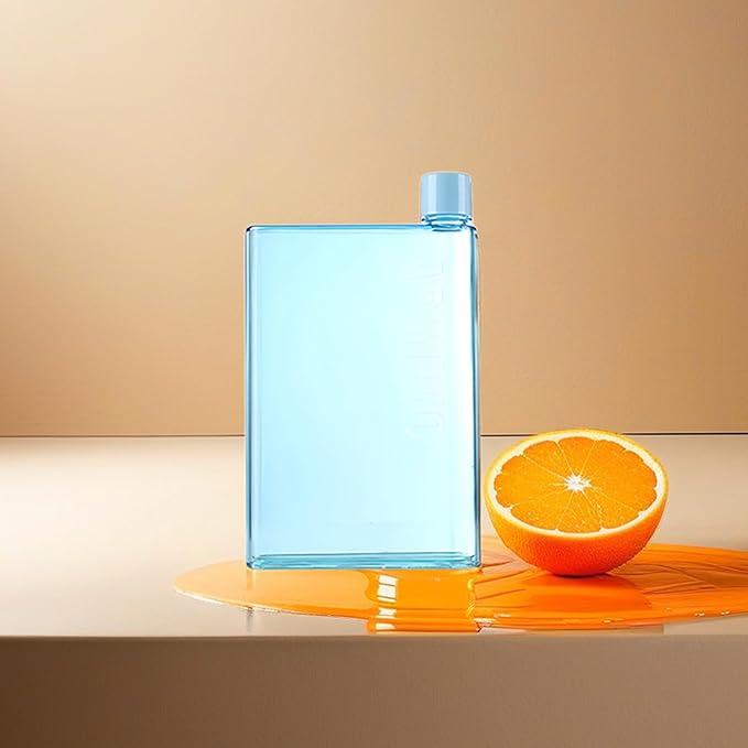 IUI Flat Water Bottle 14 oz, Leak Proof and Slim Reusable Flat Water Bottle, Portable Cute Water Bottle for Purse Pocket School Sports Travel Blue